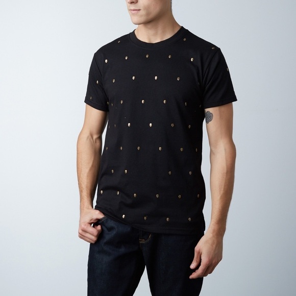 Zara Mens Diamond Studded Black Tee Shirt Medium M - Picture 1 of 7